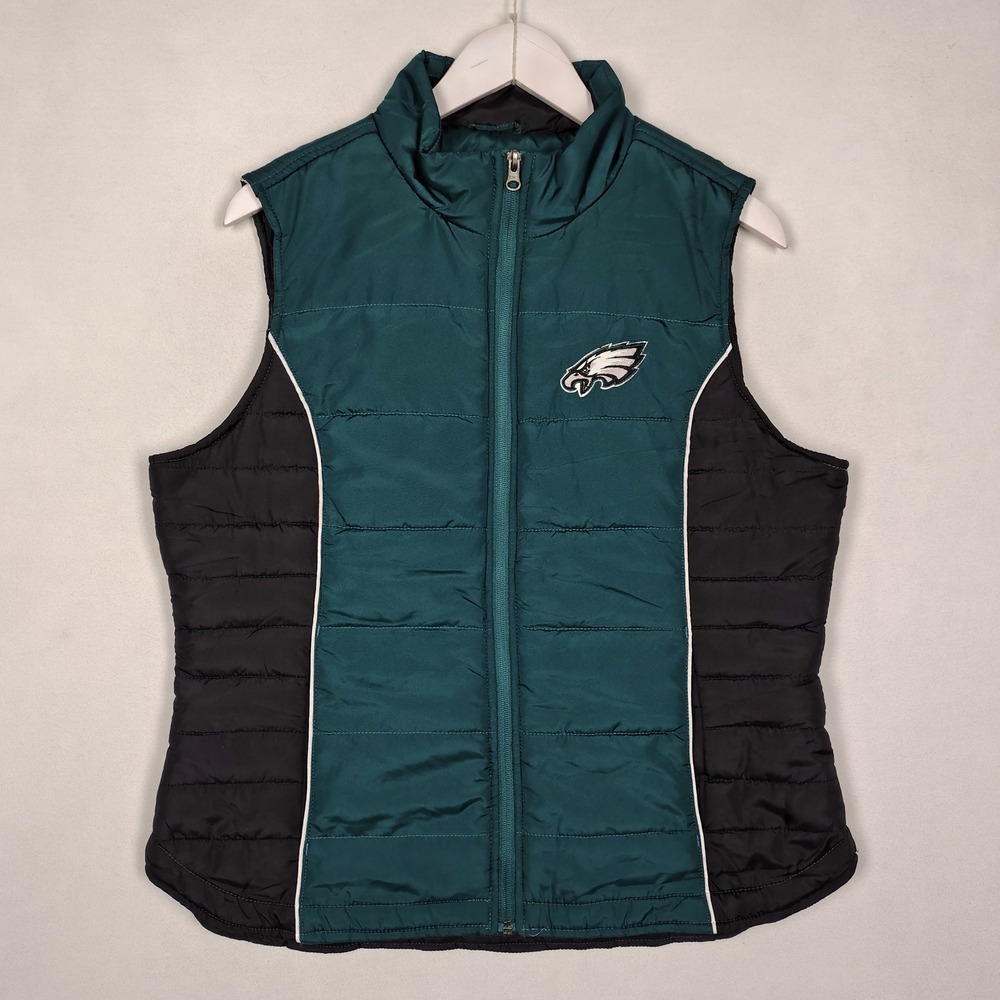 NFL Team Apparel Philadelphia Eagles Women's Quilted Puffer Vest Teal Black L